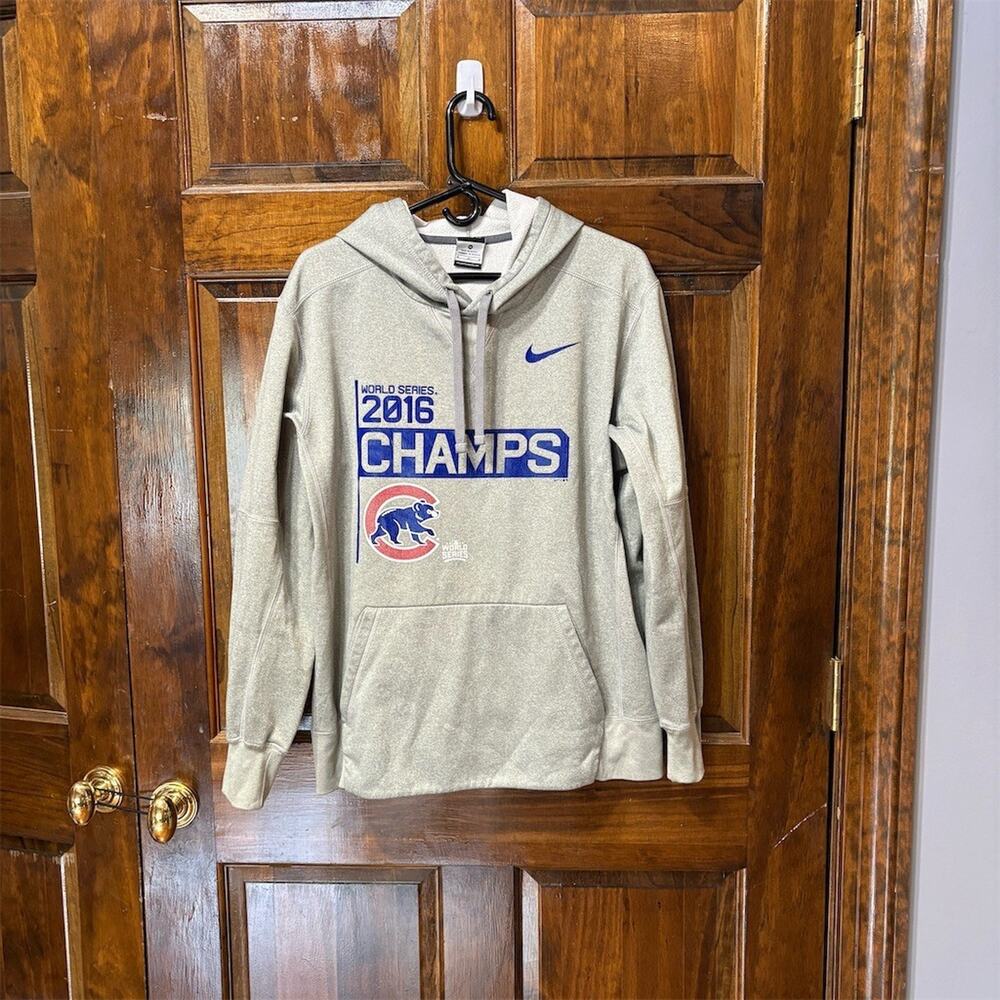 Nike Hoodie Mens M Gray Chicago Cubs 2016 World Series Champs Pullover